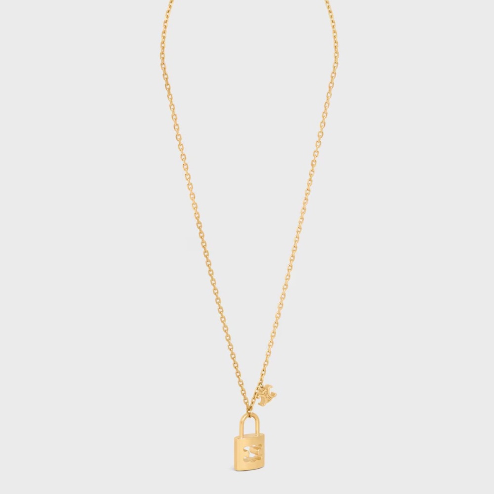 Celine Large TRIOMPHE Lock Necklace | Brass with gold finish - Picture 11 of 11
